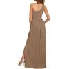 imageLYANER Womens One Shoulder High Split Sleeveless Ruched Sexy Cocktail Maxi Long DressSolid Light Brown