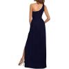 imageLYANER Womens One Shoulder High Split Sleeveless Ruched Sexy Cocktail Maxi Long DressSolid Navy Blue