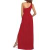 imageLYANER Womens One Shoulder High Split Sleeveless Ruched Sexy Cocktail Maxi Long DressSolid Red
