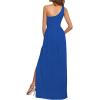 imageLYANER Womens One Shoulder High Split Sleeveless Ruched Sexy Cocktail Maxi Long DressSolid Royal Blue