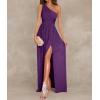 imageLYANER Womens One Shoulder High Split Sleeveless Ruched Sexy Cocktail Maxi Long DressSolid Violet