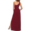 imageLYANER Womens One Shoulder High Split Sleeveless Ruched Sexy Cocktail Maxi Long DressSolid Wine Red