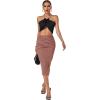 imageLYANER Womens Ruched Wrap High Waist Split Side Asymmetrical Bodycon Pencil Midi SkirtDusty Pink