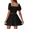 imageLYANER Womens Two Pieces Outfits Frill Smock Square Neck Top and Skirts Suit SetsBlack
