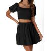 imageLYANER Womens Two Pieces Outfits Frill Smock Square Neck Top and Skirts Suit SetsBlack