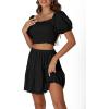 imageLYANER Womens Two Pieces Outfits Frill Smock Square Neck Top and Skirts Suit SetsBlack