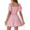 imageLYANER Womens Two Pieces Outfits Frill Smock Square Neck Top and Skirts Suit SetsPink