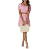 imageLYANER Womens Two Pieces Outfits Frill Smock Square Neck Top and Skirts Suit SetsPink