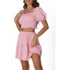 imageLYANER Womens Two Pieces Outfits Frill Smock Square Neck Top and Skirts Suit SetsPink
