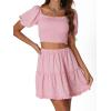 imageLYANER Womens Two Pieces Outfits Frill Smock Square Neck Top and Skirts Suit SetsPink