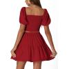 imageLYANER Womens Two Pieces Outfits Frill Smock Square Neck Top and Skirts Suit SetsRed