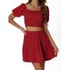 imageLYANER Womens Two Pieces Outfits Frill Smock Square Neck Top and Skirts Suit SetsRed