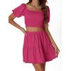 imageLYANER Womens Two Pieces Outfits Frill Smock Square Neck Top and Skirts Suit SetsRose