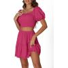 imageLYANER Womens Two Pieces Outfits Frill Smock Square Neck Top and Skirts Suit SetsRose