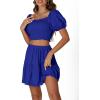 imageLYANER Womens Two Pieces Outfits Frill Smock Square Neck Top and Skirts Suit SetsRoyal Blue
