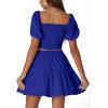 imageLYANER Womens Two Pieces Outfits Frill Smock Square Neck Top and Skirts Suit SetsRoyal Blue