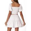 imageLYANER Womens Two Pieces Outfits Frill Smock Square Neck Top and Skirts Suit SetsWhite