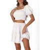 imageLYANER Womens Two Pieces Outfits Frill Smock Square Neck Top and Skirts Suit SetsWhite