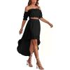 imageLYANER Womens Two Pieces Outfits Off Shoulder Crop Top and High Low Skirt SetBlack
