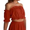 imageLYANER Womens Two Pieces Outfits Off Shoulder Crop Top and High Low Skirt SetBrick Red