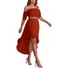 imageLYANER Womens Two Pieces Outfits Off Shoulder Crop Top and High Low Skirt SetBrick Red