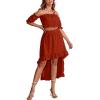 imageLYANER Womens Two Pieces Outfits Off Shoulder Crop Top and High Low Skirt SetBrick Red