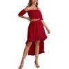 imageLYANER Womens Two Pieces Outfits Off Shoulder Crop Top and High Low Skirt SetBurgundy
