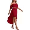 imageLYANER Womens Two Pieces Outfits Off Shoulder Crop Top and High Low Skirt SetBurgundy