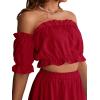 imageLYANER Womens Two Pieces Outfits Off Shoulder Crop Top and High Low Skirt SetBurgundy