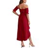 imageLYANER Womens Two Pieces Outfits Off Shoulder Crop Top and High Low Skirt SetBurgundy