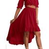 imageLYANER Womens Two Pieces Outfits Off Shoulder Crop Top and High Low Skirt SetBurgundy