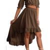 imageLYANER Womens Two Pieces Outfits Off Shoulder Crop Top and High Low Skirt SetCoffee
