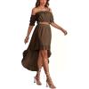 imageLYANER Womens Two Pieces Outfits Off Shoulder Crop Top and High Low Skirt SetCoffee