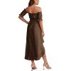 imageLYANER Womens Two Pieces Outfits Off Shoulder Crop Top and High Low Skirt SetCoffee