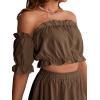 imageLYANER Womens Two Pieces Outfits Off Shoulder Crop Top and High Low Skirt SetCoffee