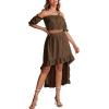 imageLYANER Womens Two Pieces Outfits Off Shoulder Crop Top and High Low Skirt SetCoffee