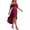 imageLYANER Womens Two Pieces Outfits Off Shoulder Crop Top and High Low Skirt SetCranberry Red