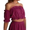 imageLYANER Womens Two Pieces Outfits Off Shoulder Crop Top and High Low Skirt SetCranberry Red