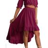 imageLYANER Womens Two Pieces Outfits Off Shoulder Crop Top and High Low Skirt SetCranberry Red