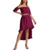 imageLYANER Womens Two Pieces Outfits Off Shoulder Crop Top and High Low Skirt SetCranberry Red