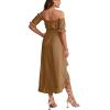 imageLYANER Womens Two Pieces Outfits Off Shoulder Crop Top and High Low Skirt SetKhaki