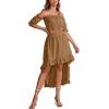 imageLYANER Womens Two Pieces Outfits Off Shoulder Crop Top and High Low Skirt SetKhaki