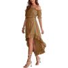 imageLYANER Womens Two Pieces Outfits Off Shoulder Crop Top and High Low Skirt SetKhaki