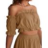 imageLYANER Womens Two Pieces Outfits Off Shoulder Crop Top and High Low Skirt SetKhaki