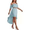 imageLYANER Womens Two Pieces Outfits Off Shoulder Crop Top and High Low Skirt SetLight Blue