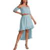 imageLYANER Womens Two Pieces Outfits Off Shoulder Crop Top and High Low Skirt SetLight Blue
