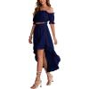 imageLYANER Womens Two Pieces Outfits Off Shoulder Crop Top and High Low Skirt SetNavy