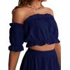 imageLYANER Womens Two Pieces Outfits Off Shoulder Crop Top and High Low Skirt SetNavy