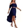 imageLYANER Womens Two Pieces Outfits Off Shoulder Crop Top and High Low Skirt SetNavy