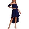 imageLYANER Womens Two Pieces Outfits Off Shoulder Crop Top and High Low Skirt SetNavy